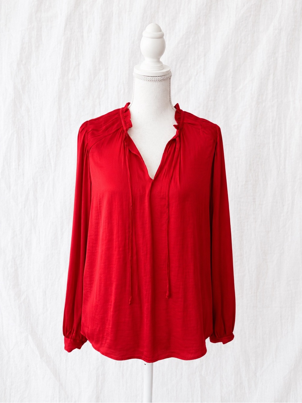 Red Long-Sleeve V-Neck Peasant Blouse